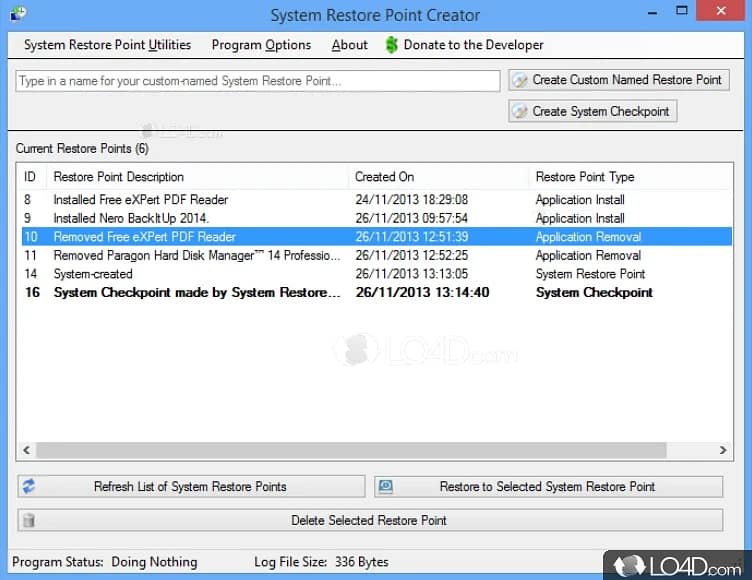 Windows system protection settings for restore points
