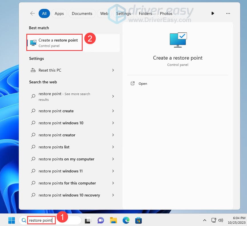 How to create a system restore point in Windows